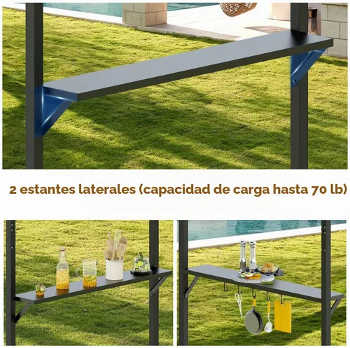 Vista 3 de Gazebo de barbacoa de techo rígido de 8' x 5' para parrilla al aire libre, marco de aluminio resistente y techo de acero galvanizado, ideal para Gris