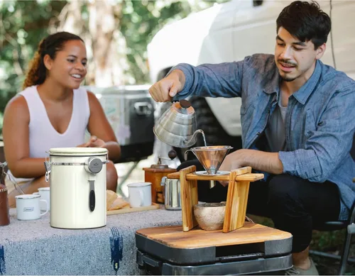 Vista 8 de Recipiente para café de 35OZ en color beige, de acero inoxidable 304, recipiente hermético de cocina para almacenamiento de café en grano o molido