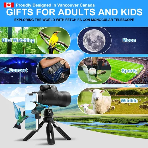 Vista 6 de Fetch Falcon Monoculars 12x50 IPX7 Impermeable BAK4 FMC ED Nitrógeno Lleno de Nitrógeno con adaptador de teléfono, trípode, correa de mano