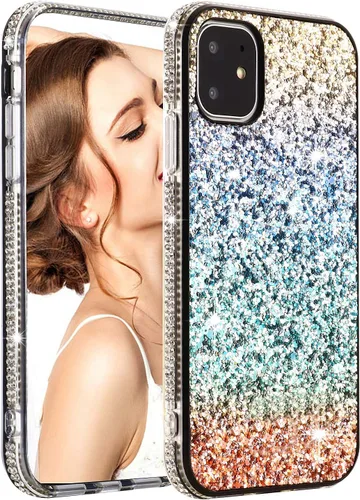 Vista 11 de Solomo Funda para iPhone 11 Pro, funda protectora gradual de arcoíris brillante de lujo con purpurina y parachoques de TPU suave para iPhone 11 Pro