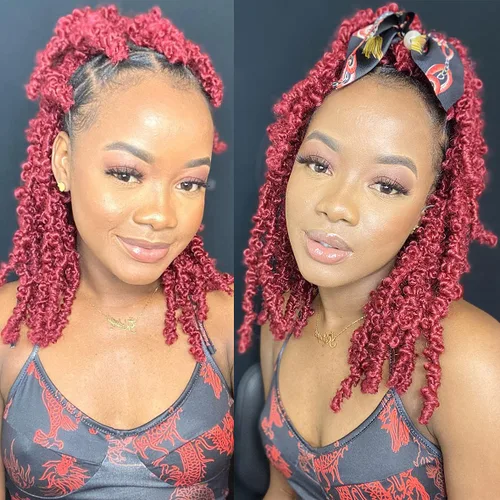 Vista 43 de ZRQ Butterfly Locs Cabello de Ganchillo Corto 6 Paquetes Negro Cabello Bob de Ganchillo 8 Pulgadas Locs Sintéticos Desordenados Desgastados Trenzas