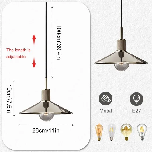 Vista 4 de 11" Pendant Light Industrial Hanging Lamp Vintage Kitchen Island Lighting Fixture, Retro Metal Pendant Lights for Bedroom Dining Room Farmhouse