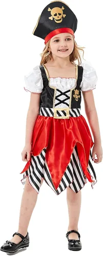 Vista 2 de Wizland Kids Pirate Costume Buccaneer Princess Costume Pirate Lass Costume Pirate Role Play Dress Up Set