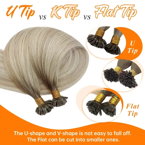 Vista 6 de Sunny Hair - Extensiones de cabello humano Remy U-tip, extensiones con puntas de queratina, ombré, rubio ceniza, balayage, rubio platinado