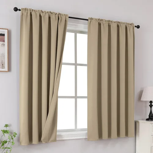 Vista 23 de CUCRAF Cortinas Opacas Beige de 45 Pulgadas, con Aislamiento Térmico Reductor de Ruido con Bolsillo para Barra, Cortinas de Ventana para Dormitorio