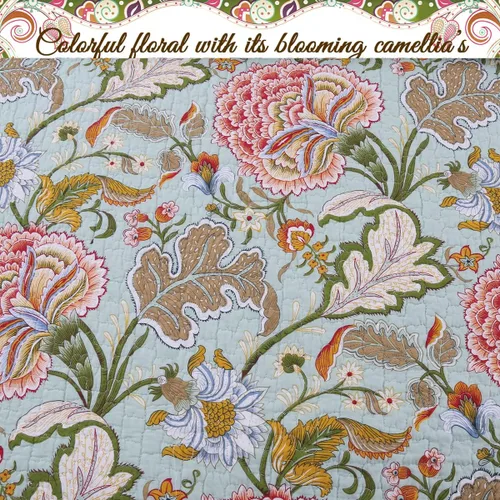 Vista 5 de Cozy Line Home Fashions Blooming Rojo Blanco Floral 100% Algodón Reversible Edredón Juego de Ropa de Cama, Colcha Cubrecama