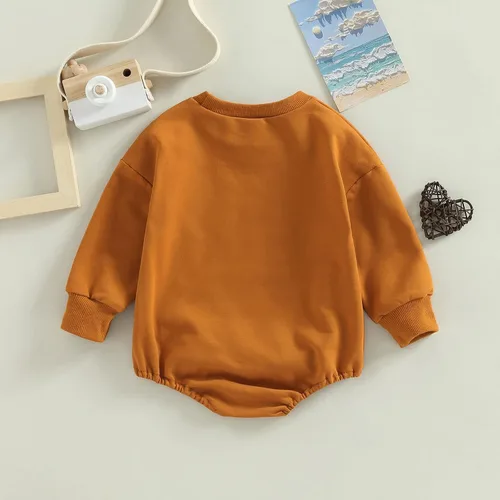 Vista 63 de Ropa de Halloween para bebé niña, sudadera con estampado de calabaza, mameluco de burbujas, lindo traje de Acción de Gracias de otoño