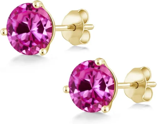 Vista 72 de Gem Stone King Aretes de oro de 14 quilates, 0.236 in, piedra natal redonda, Martini, 3 puntas, aretes de oro para mujer