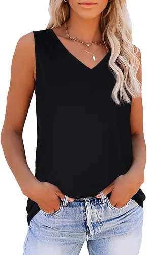 Vista 39 de Camisetas de verano para mujer, sin mangas, con cuello en V, ajuste holgado, casual, blusa tipo túnica Ab Cadetblue