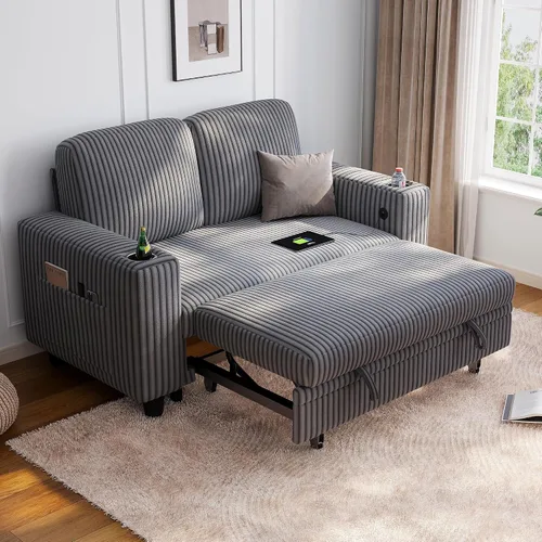 Vista 30 de LINSY HOME Sofá Loveseat con Almacenamiento - Cómodo Sofá de Pana Suave de 2 Plazas con Carga USB y Portavasos, Loveseat de Asiento Profundo