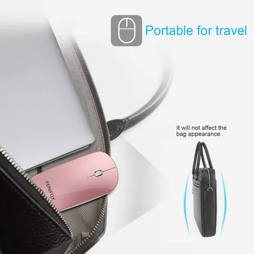 Vista 32 de FENIFOX mini mouse Bluetooth, mouse óptico móvil portable ultrafino con batería recargable para PC, Mac, laptop, tablet Android, Negro