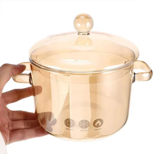 Vista 3 de Cacerola de vidrio con tapa, cacerola de vidrio con tapa, juego de utensilios de cocina para pasta, sopa, leche, alimentos, fideos instantáneos..