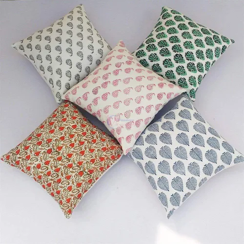 Vista 2 de Jaipur - Juego de 5 fundas de almohada de tela con estampado de bloques a mano, fundas de almohada indias, fundas de almohada decorativas hechas a