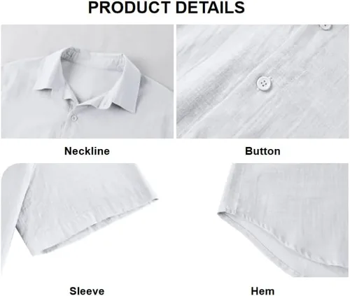 Vista 2 de Camisa casual de lino con botones de manga corta para hombre, para verano, playa, algodón con cuello de lanza