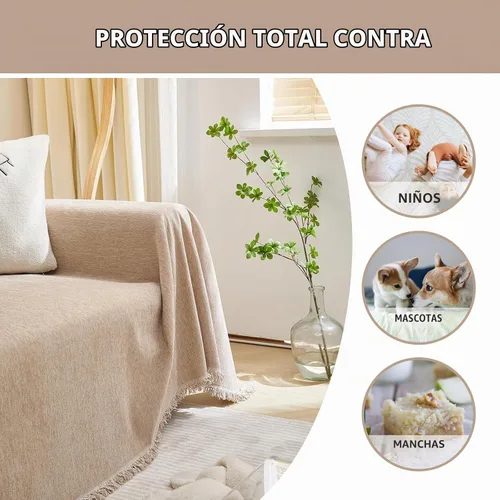 Vista 3 de MEETSKY Fundas para Sofá de 3 Cojines Fundas para Muebles de Sofá Fundas para Sofá de Mascotas para Sala de Estar Fundas Lavables para Sofá Borlas