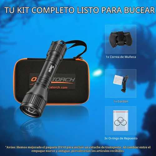 Vista 7 de ORCATORCH Luz de buceo D550 con soporte de muñeca manos libres