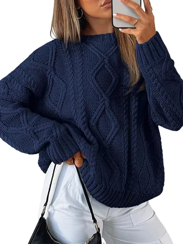 Vista 21 de Trendy Queen Suéteres de punto trenzado de gran tamaño para mujer, trajes Verde militar