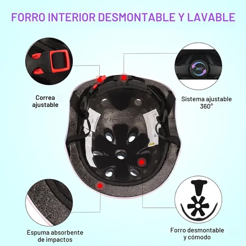 Vista 3 de Casco de bicicleta ajustable con gradiente de color y coderas y rodilleras - Casco para niños y niñas para patinaje, edades 3-14 Ideal