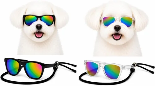Vista 13 de G014 Retro 80s - Gafas de sol para perros y mascotas, taza de té, juguete de raza pequeña a mediana (12-25 libras, negro)