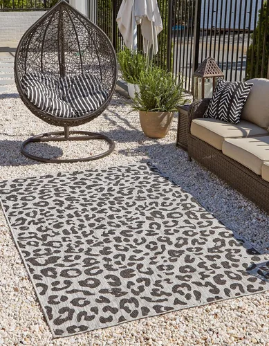 Vista 18 de Unique Loom colección Outdoor Safari Alfombra para exteriores - Leopardo (13' redonda, azul/gris)