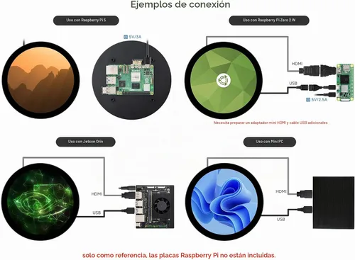 Vista 5 de waveshare Pantalla táctil redonda HDMI de 5 pulgadas, resolución de 1080 × 1080, IPS, táctil de 10 puntos, compatible con Raspberry Pi