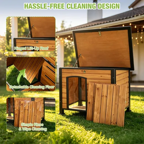 Vista 5 de 33.5" Heated Outdoor Dog House with Insulated Liner for Medium Breeds