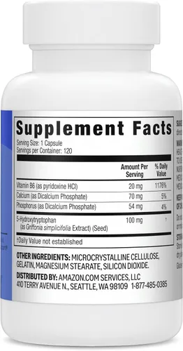 Vista 5 de Amazon Basics 5-HTP con cápsulas B6, 100 mg, 120