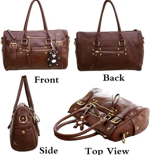 Vista 3 de FiveloveTwo Bolsos y bolsos retro de poliuretano con asa superior para mujer