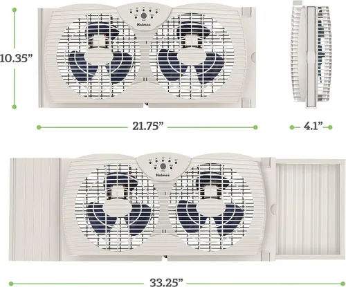 Vista 7 de HOLMES Ventilador Digital de Ventana de Doble Aspa con Control de Termostato Programable, Ventiladores Duales de 3 Aspas, 2 Velocidades, Panel