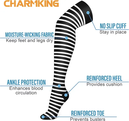 Vista 4 de CHARMKING Calcetines de compresión (3 pares) calcetines de compresión hasta la rodilla para mujeres y hombres, medias para correr, ciclismo