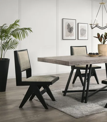 Vista 2 de Contemporary 2pc Dining Arm Chairs Set for Room Table & Seating Kitchen Chairs Fabric Upholstered Plank Arms Oak Veneer Rubberwood,Black-2set