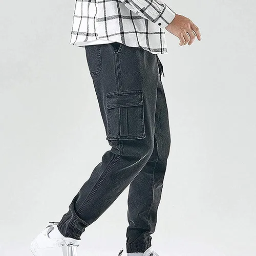 Vista 3 de XYXIONGMAO Streetwear Hip Hop Cargo Joggers Pantalones para hombre, overoles de mezclilla, arnés deportivo, pies, pantalones casuales Harlan