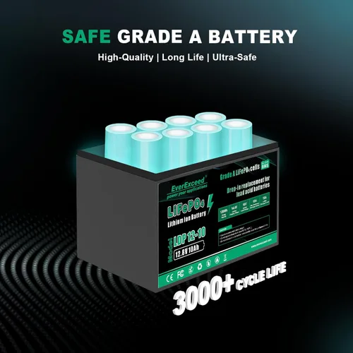 Vista 5 de EverExceed - Batería LiFePO4 de 12V 10Ah con BMS de 10A incorporado, más de 3000 ciclos profundos, batería de litio de 12V para buscador de peces