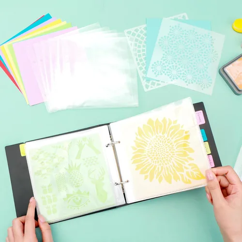 Vista 4 de Cookie Stencil Storage Binder for Storage 6x6inch Stencils,Die Cuts,DIY Scrapbooking,Clear Stamp,Storage Folder Organizer Include 1 Black Cover,50