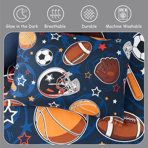 Vista 5 de Kaleido Space Juego de Edredón para Niños Tamaño Twin para Niños, Juego de Ropa de Cama de Juegos de Pelota que Brilla en la Oscuridad, 1 Edredón, 1