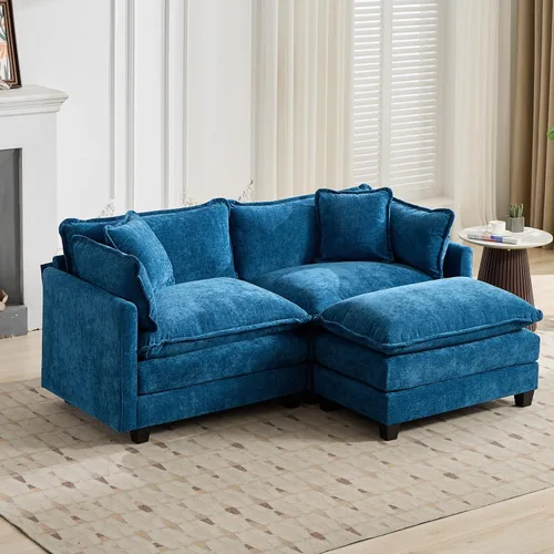 Vista 20 de Sofá seccional modular, sofá seccional en forma de L de 76.7 pulgadas con otomana móvil, cómodo loveseat de chenilla nube con reposabrazos