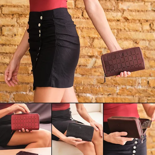 Vista 5 de Cartera de Piel RFID para Mujer Cartera Moderna RFID para Mujer con Múltiples Compartimentos Soporte para Tarjetas de Crédito Hecho a Mano