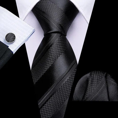 Vista 88 de Barry.Wang Juego de corbatas para hombre, corbata de seda a rayas, tejido a cuadros, gemelos formales, negocios, boda
