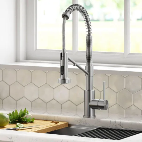 Vista 2 de Kraus Bolden 2-en-1 Grifo de cocina de estilo comercial con filtro de agua monomando extraíble para ósmosis inversa o sistema de filtración de agua