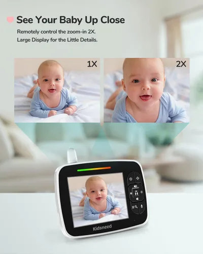 Vista 4 de Monitor de bebé – Monitor de bebé de 3.5 pulgadas con cámara y audio, panorámica remota/inclinación/zoom, batería de 1200 mAh