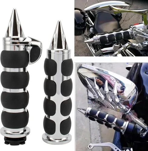 Vista 7 de Motocicleta 1 "mano apretones extremo barra manillar Spike cromo negro aluminio caucho
