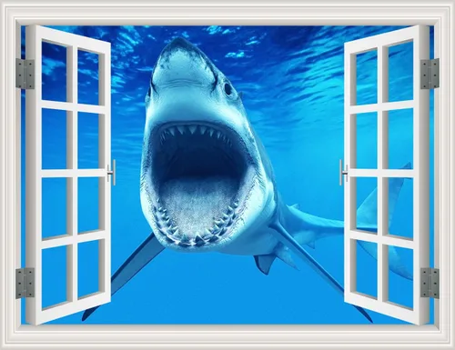 Vista 11 de Pintura autoadhesiva 3D, calcomanías de pared falsas para ventana, isla tropical con palmeras, mural de pared, vista de ventana, decoración de pared