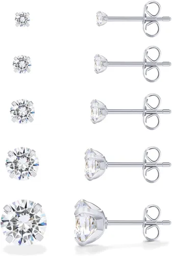 Vista 7 de PAVOI Waterproof CZ Stud Earrings for Women, 14K Gold Plated Set of 5 Studs Oro rosa