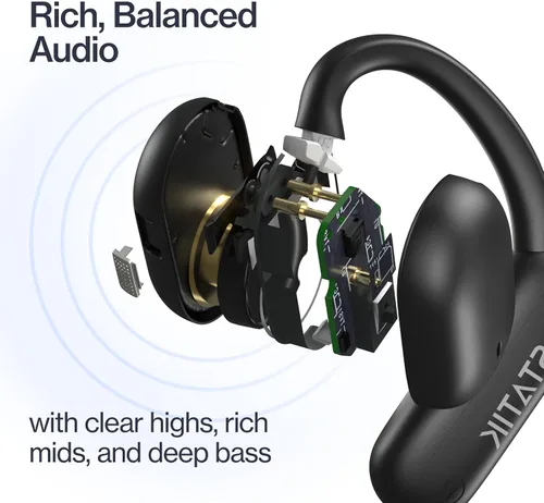 Vista 5 de Statik Aktive - Auriculares Bluetooth de oreja abierta, inalámbricos, carga rápida y batería de larga duración de 10 horas, ajuste seguro cómodo