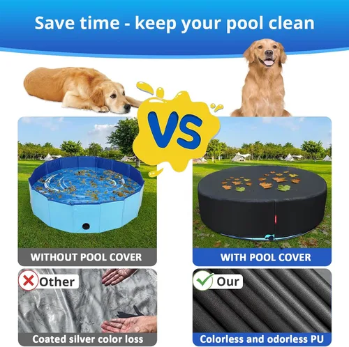Vista 5 de QH.HOME - Cubierta redonda para piscina para perros de 47 a 48 pulgadas con sistema de correa de trinquete Se adapta a piscinas para perros