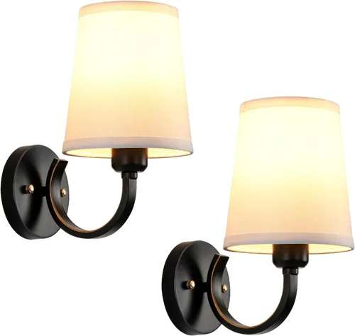 Vista 9 de Juego de 2 Apliques de Pared, Lámparas de Pared Modernas para Dormitorio, Apliques Luminaria de Pared con Pantalla de Tela Beige, Lámparas de Pared