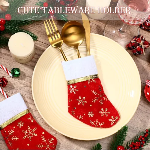 Vista 3 de Patelai 30 piezas de mini calcetines de Navidad a granel de 5.5 pulgadas, adornos portacubiertos navideños, decoración de mesa de comedor, soporte