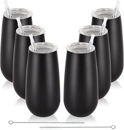Vista 28 de Paquete de 2 vasos de champán sin tallo, vaso de flauta aislado de 6 onzas, vasos irrompibles de doble aislamiento para amigos, cumpleaños, Navidad