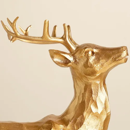 Vista 7 de Adornos de ciervo simulados para decoración navideña, 2 piezas de adornos de ciervo geométricos facetados de resina, decoración para el hogar, Dorado
