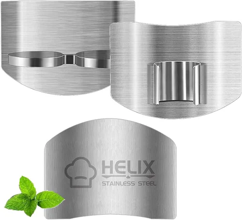 Vista 10 de 2 protectores de dedos para ayuda de corte, herramienta de cocina, protector de cuchillo de acero inoxidable, ajustable para proteger los dedos